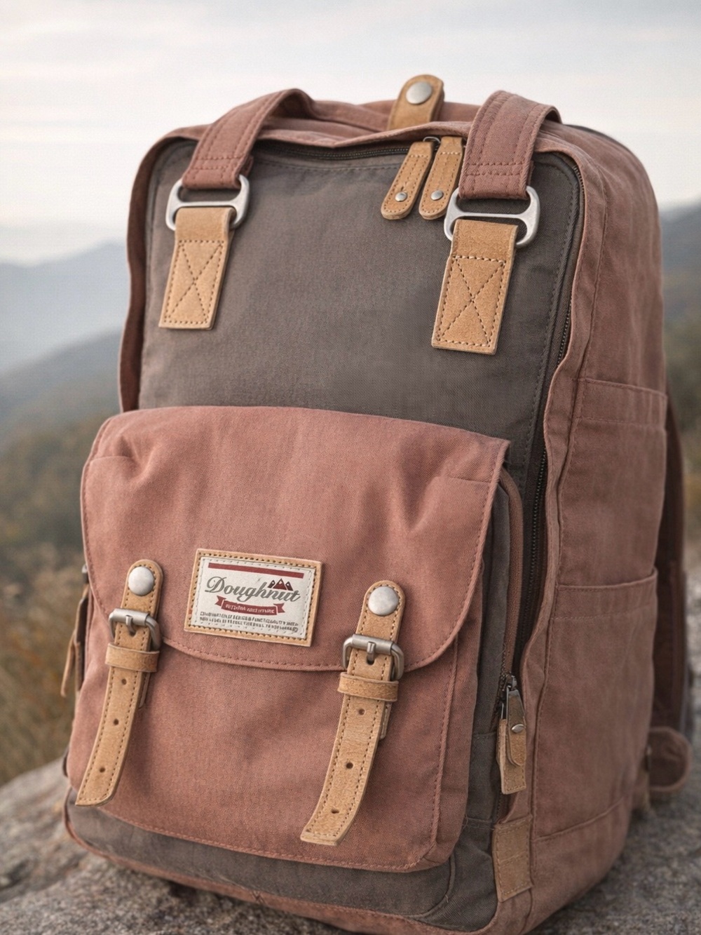 Doughnut Outdoor Adventure Macaroon Canvas Two-Tone Pink Backpack